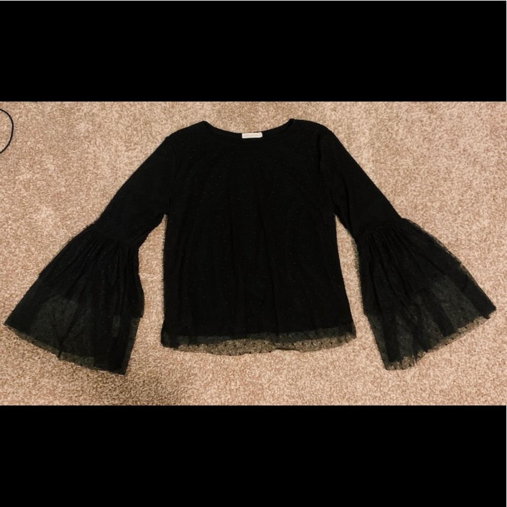 BLACK bell sleeve top with mesh